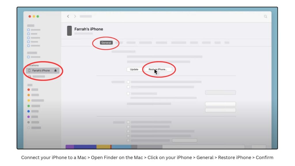 How to reset iPhone using Finder on Mac