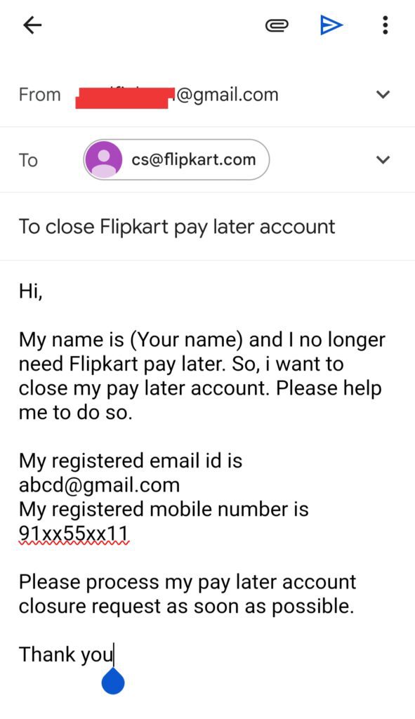 How to close Flipkart Pay Later by sending email 